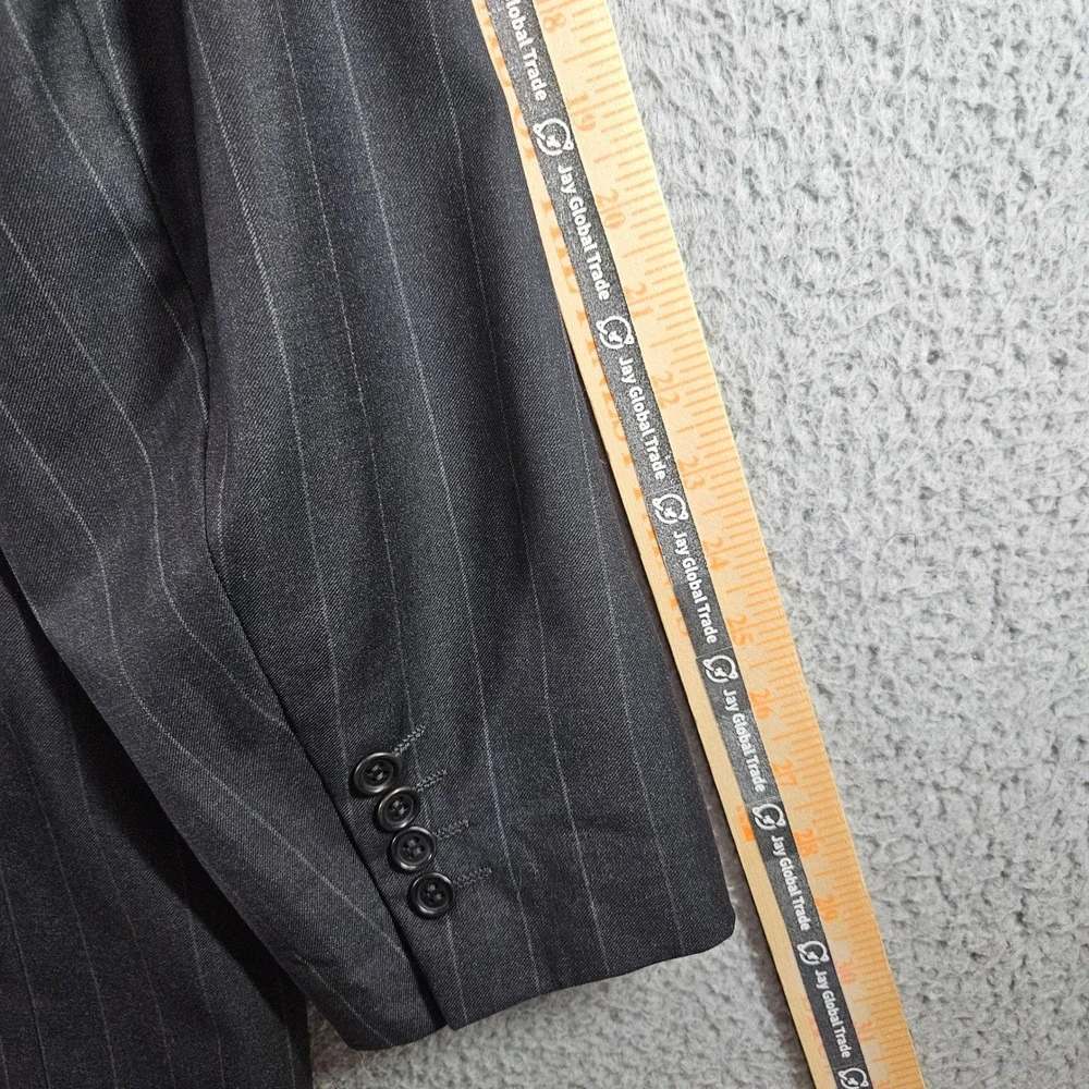 Canali Mens Pinstripe‎ Wool Suit Jacket Blazer Charcoal Grey 3 Button Italy 48R